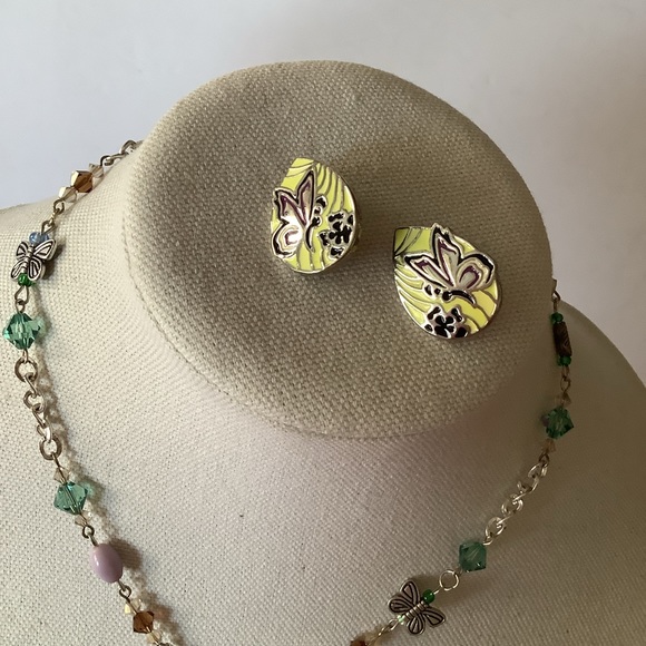 Vintage Y2K Butterfly Clip On Earrings& Handmade Gorgeous Necklace - Picture 7 of 15